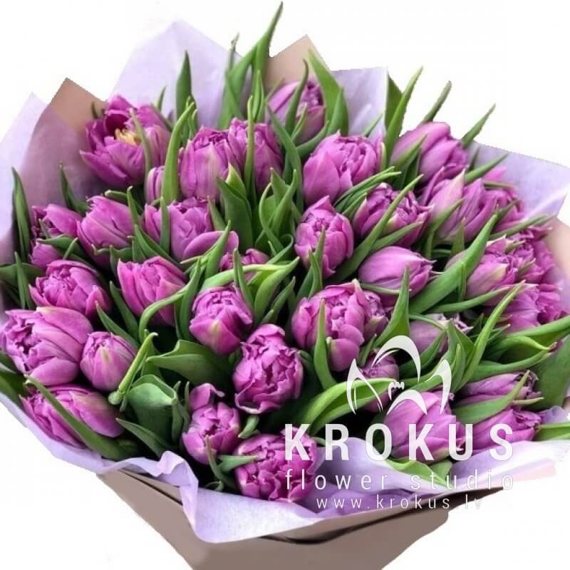 Bouquet of lilac peony tulips is a bouquet of fresh cut flowers. KROKUS is  the best online shop, flower delivery in Riga