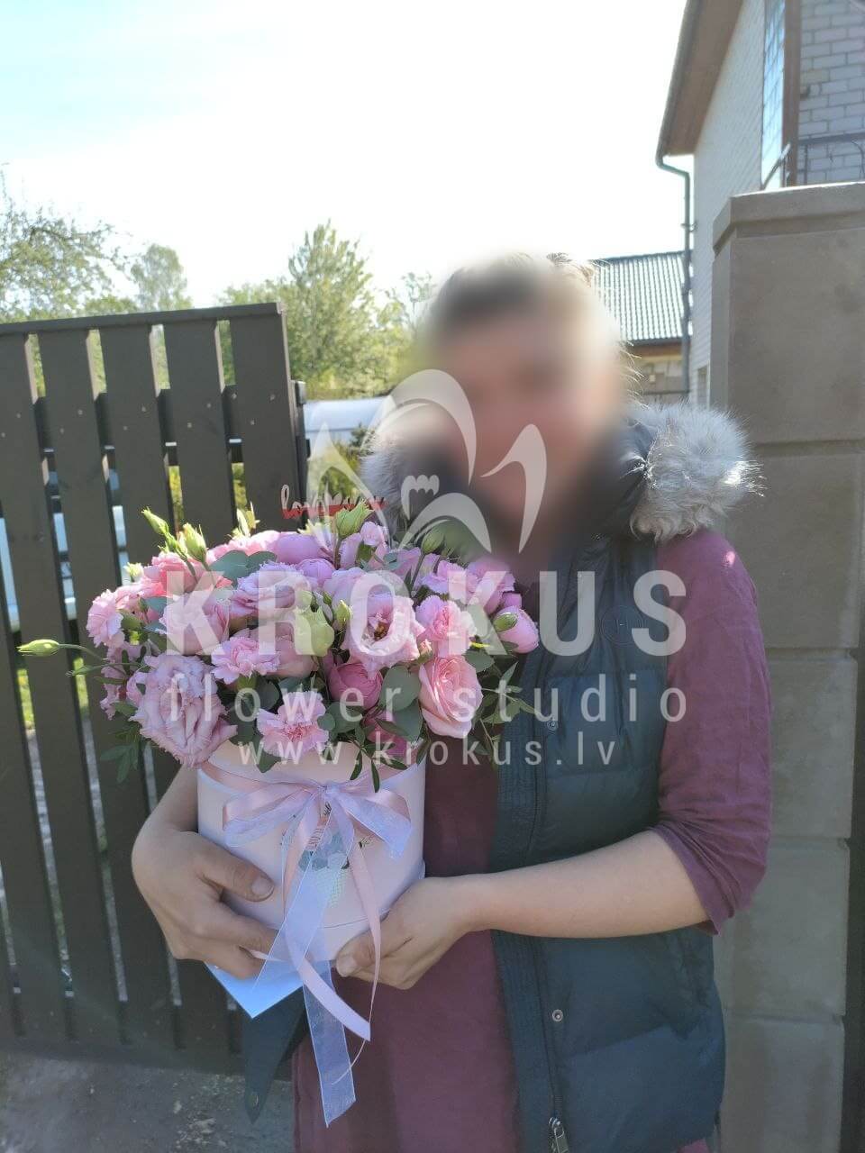 Доставка цветов в город Jaunmārupe (розовые розыфисташкагвоздикиэвкалиптпионовидные розыгенистализиантусы (эустома))