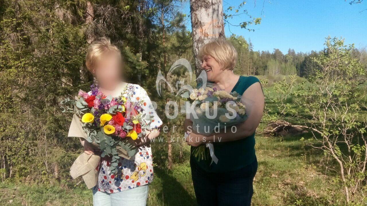 Deliver flowers to Latvia (shrub rosespink rosescalla liliesfreesiagum treeveronicaorange rosesozothamnus)