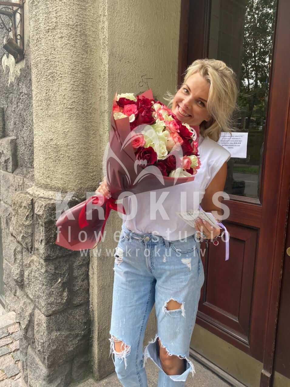 Deliver flowers to Ādaži (white rosesred roses)