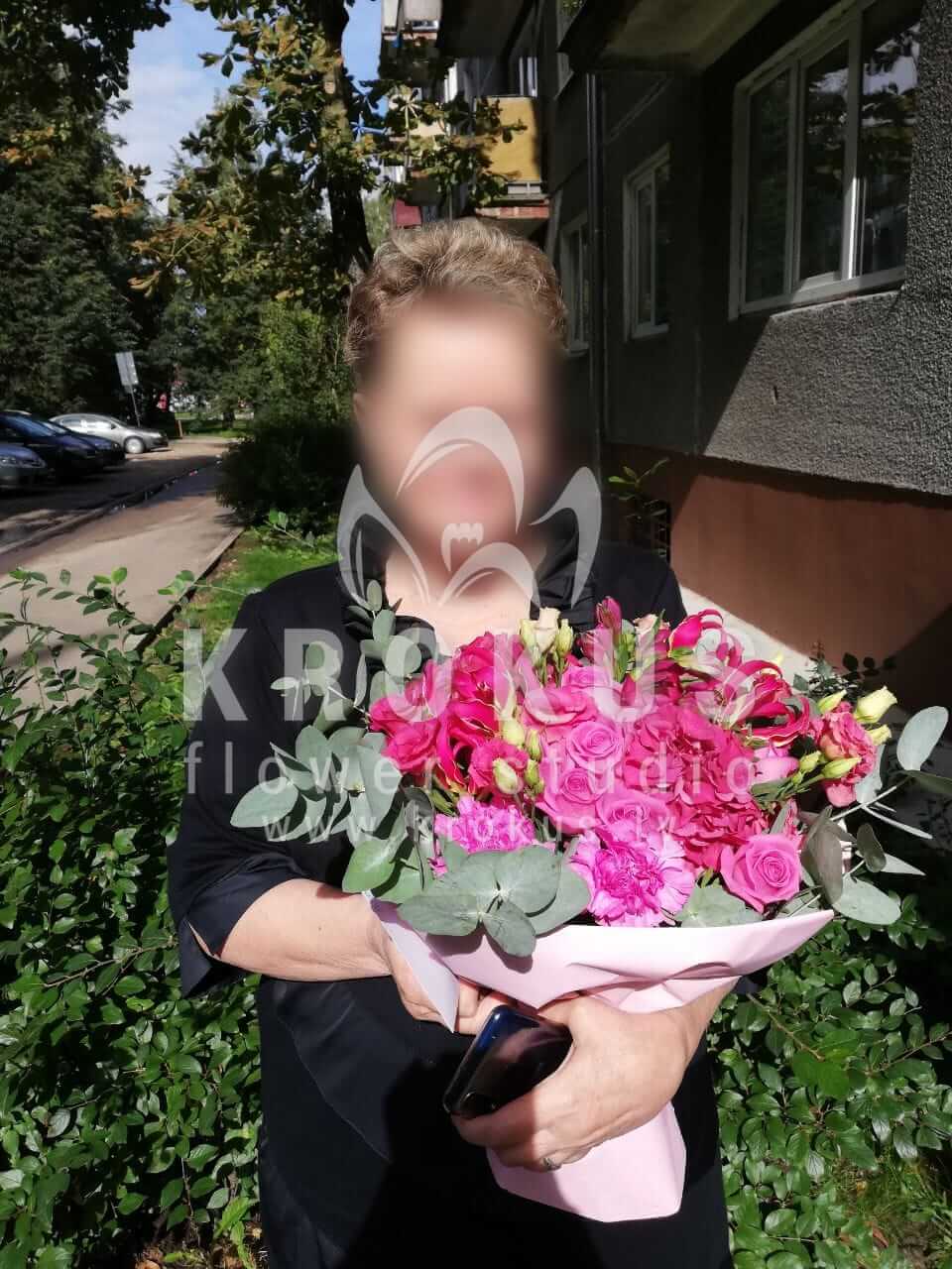 Deliver flowers to Rīga (celosiapink rosesbouvardiagum treehydrangeas)